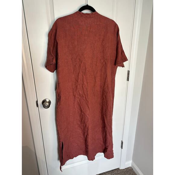 Adolfo Domínguez Rust Linen Midi Dress Minimalist Kimono Wrap Style Women M - Picture 7 of 8